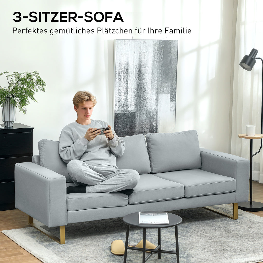 3-Personers sofa, sofa med massivt træstel, metalben, enkelt design, lysegrå