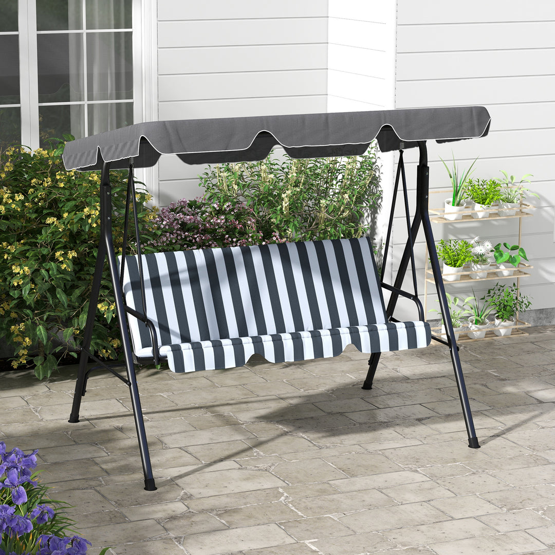 Hollywood gynge, havegynge, 3-personers gyngebænk med tag, stål, 172 x 110 x 153 cm, grå+hvid