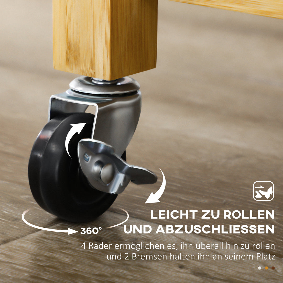 Bambus køkkenvogn, multifunktionsvogn, serveringsvogn, 2 skuffer, 1 skab, 2 hylder, naturfarvet