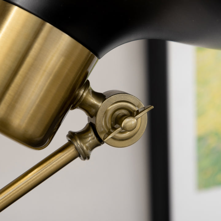 Industriel gulvlampe, emalje, fleksibel stel, fodkontakt, sort + guld