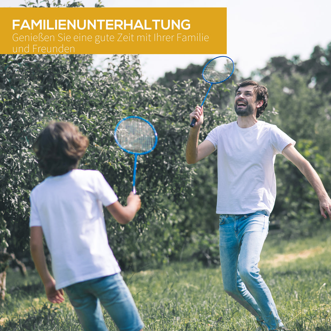 Badmintonnet med stativ, badmintonnetstativ, bærbart netstativ, badmintonnet med 4 badmintonketchere, udendørssport, gul+blå, 286 x 33 x 157 cm