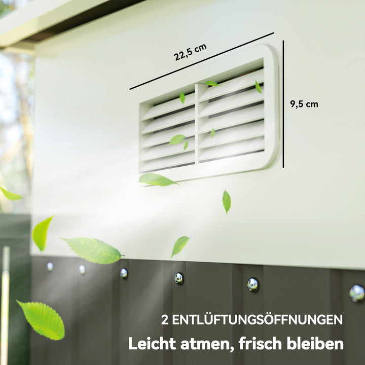 Metalværktøjsskur med skråtag, aflåselig dobbeltdør, 2,8 x 3,45 x 2,01 m, grå