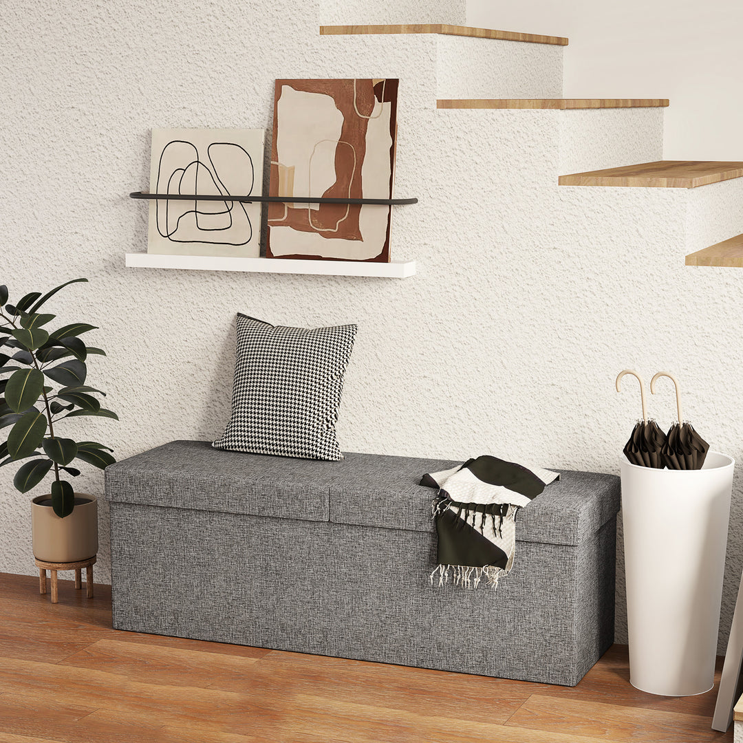 Fodskammel med opbevaring, foldbart design, blødt polstret, til entré, stue, soveværelse, mørkegrå