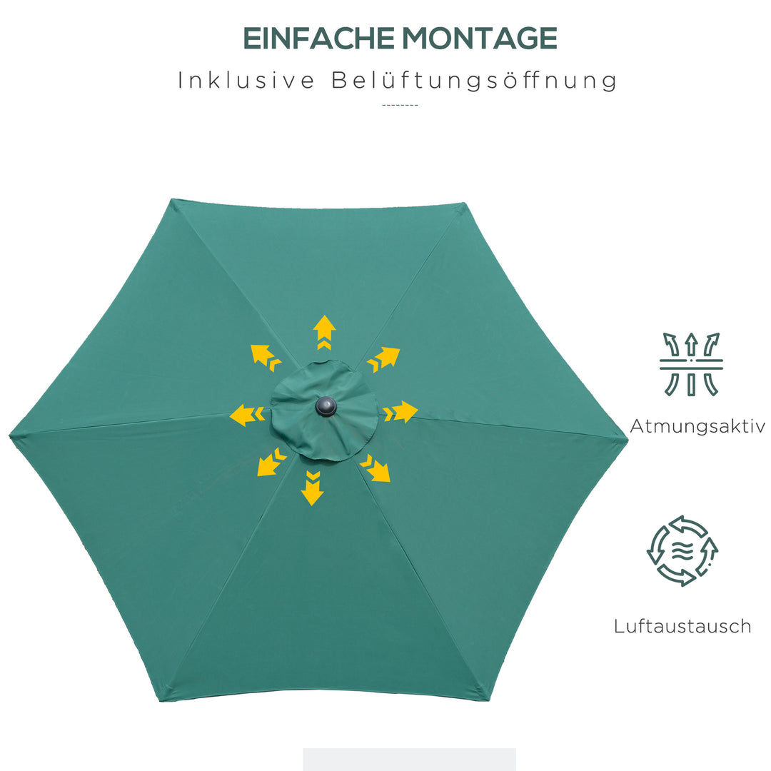Sammenklappelig parasol, haveparasol, markedsparasol med håndsving, aluminium, 180 cm, polyester, mørkegrøn, Ø2,6 x 2,35 m