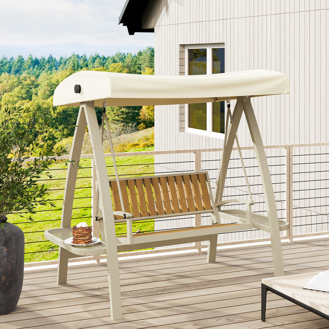 2-Personers havegynge med justerbart soltag og sidebord, 200 x 120 x 190 cm, beige