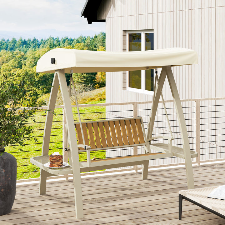 2-Personers havegynge med justerbart soltag og sidebord, 200 x 120 x 190 cm, beige