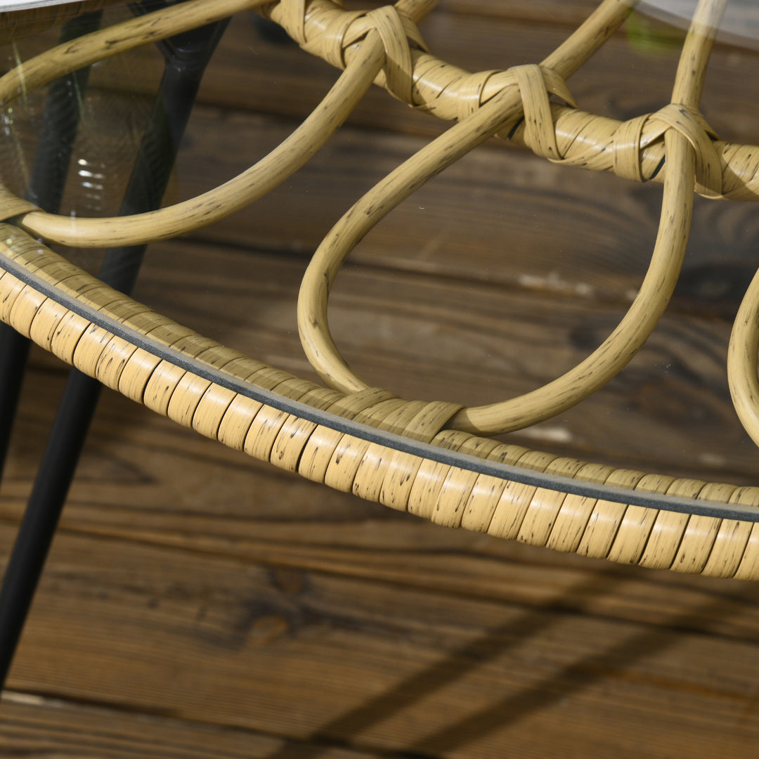 Havemøbelsæt med 5 dele, bohemestil, 1 spisebord og 4 stole, hynder, polyrattan, beige/natur