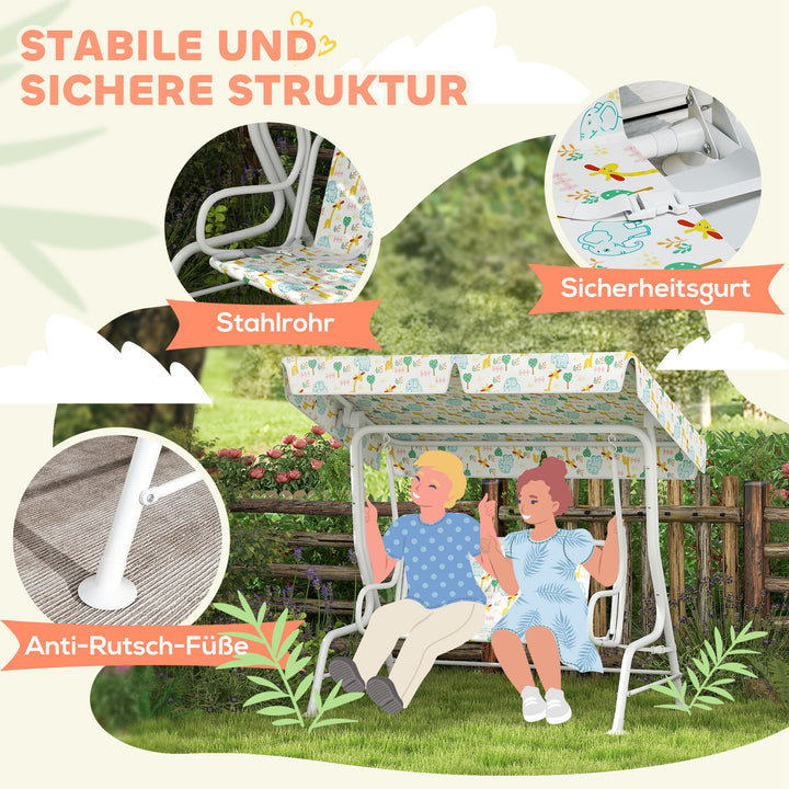 Børnegynge til verandaen, stålramme, 2-personers, 60 kg lasteevne, hvid