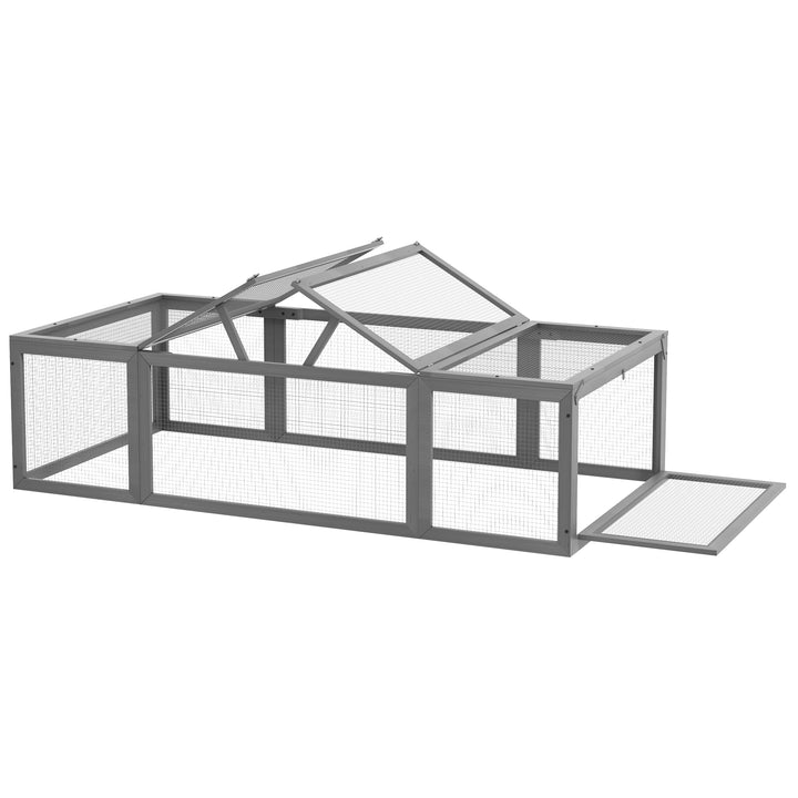 Udendørs indhegning til smådyr med hængslet tag, fyrretræ, grå