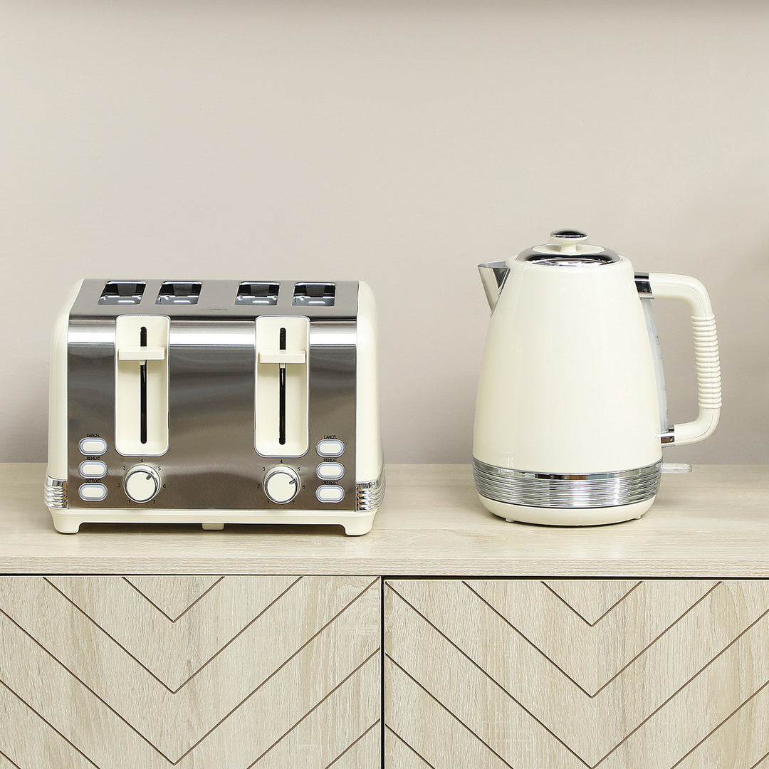 Elkedel- og brødristersæt, 1,7 L, 2200W, Strix termostat, filter, brødrister til 4 skiver, 7 ristningsniveauer, krummebakke