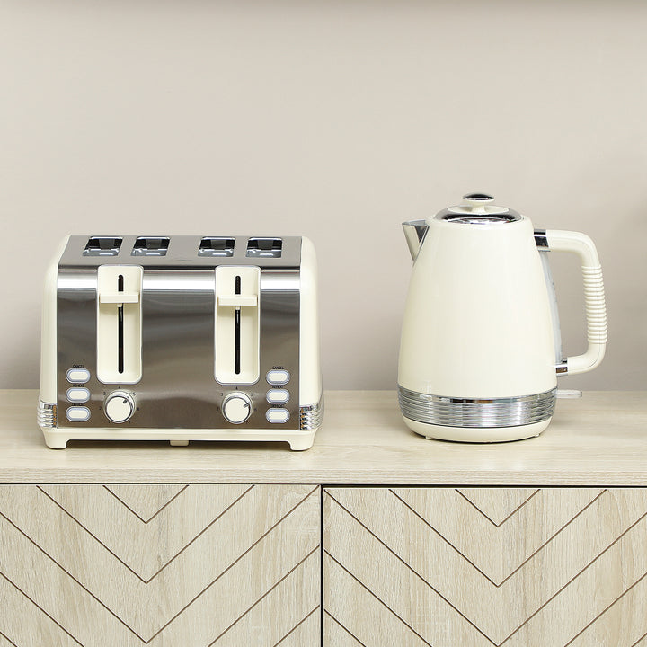 Elkedel- og brødristersæt, 1,7 L, 2200W, Strix termostat, filter, brødrister til 4 skiver, 7 ristningsniveauer, krummebakke