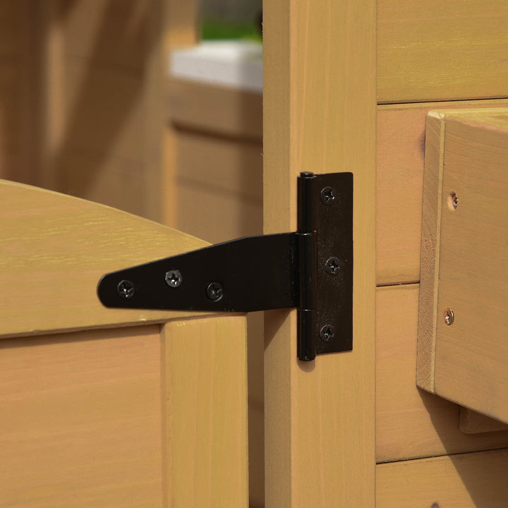 Børnelegehus i træ, udendørs legehus med dør, vindue og plantekasse, postkassebænk til børn 3-6 år