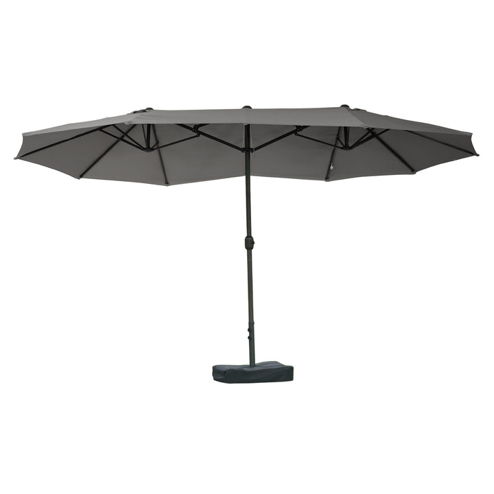 Parasol, haveparasol, markedsparasol, dobbeltparasol, terrasseparasol med parasolstativ, håndsving, mørkegrå, oval, 460 x 270 x 240 cm