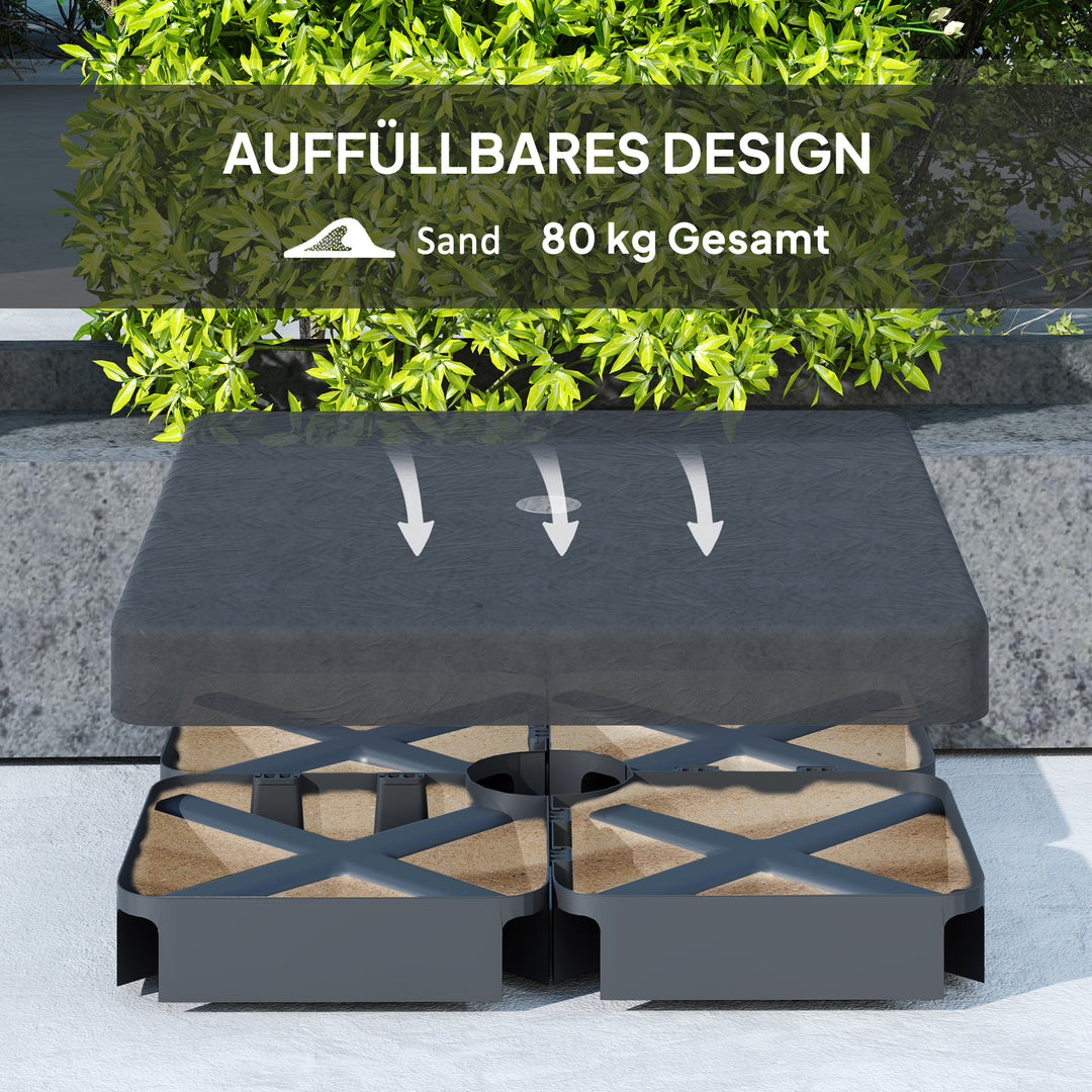 Fodvægte til parasolfod, vandtæt, kan fyldes med sand, plastik, 89l x 89b x 10,5h cm, sort