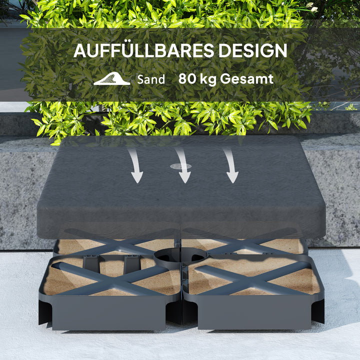 Fodvægte til parasolfod, vandtæt, kan fyldes med sand, plastik, 89l x 89b x 10,5h cm, sort