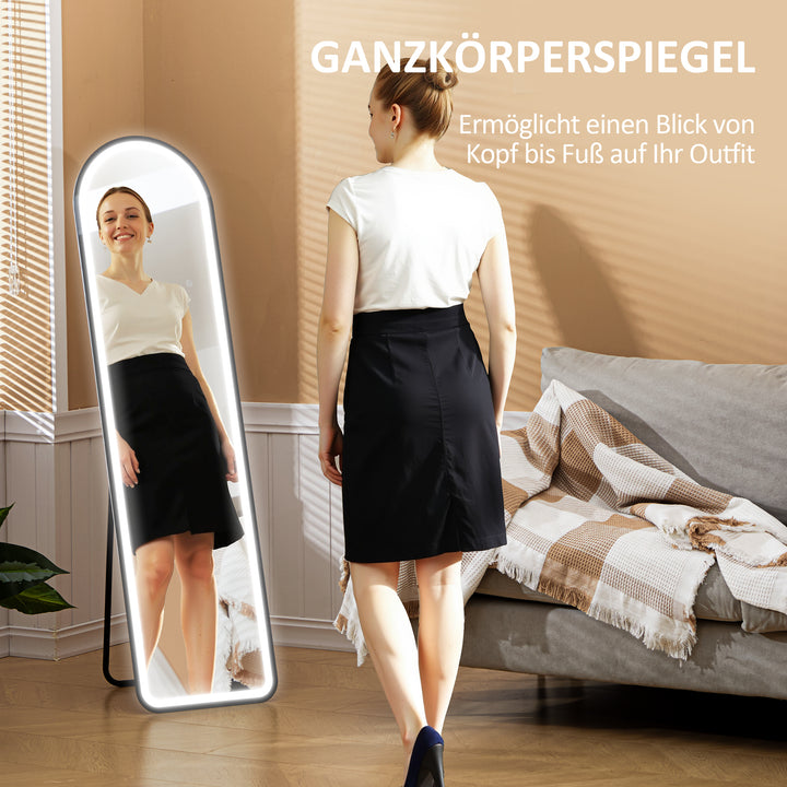 Spejl i fuld længde, 150 x 40 cm, fritstående spejl med dæmpbare led-lys til stue, soveværelse