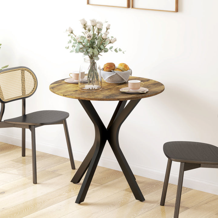 Køkkenbord til 2 personer, rundt, pulverlakeret stålstel, Ø78 cm, rustik brun