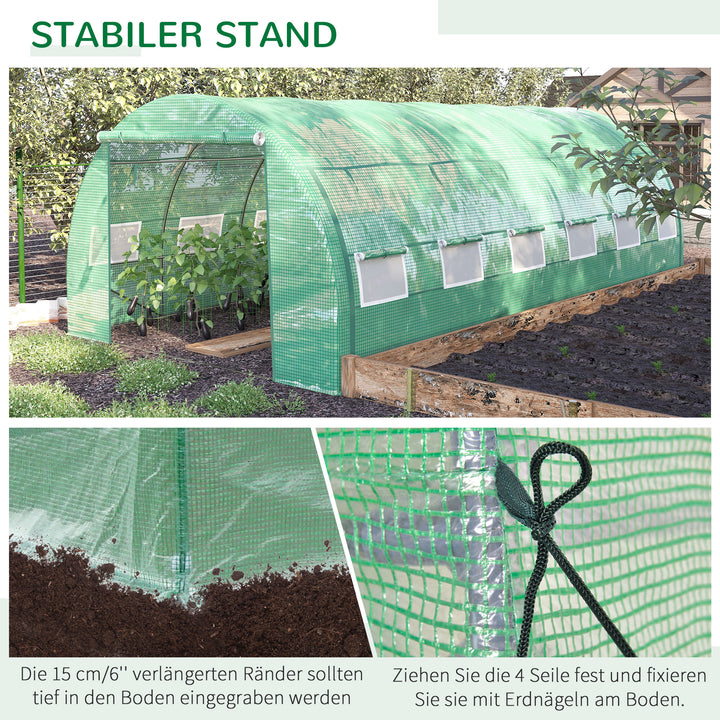 Polytunnel 6 x 3 x 2 m walk-in drivhus med rulledæksler, polytunnel drivhus, uv-beskyttelse, stålrør, grøn