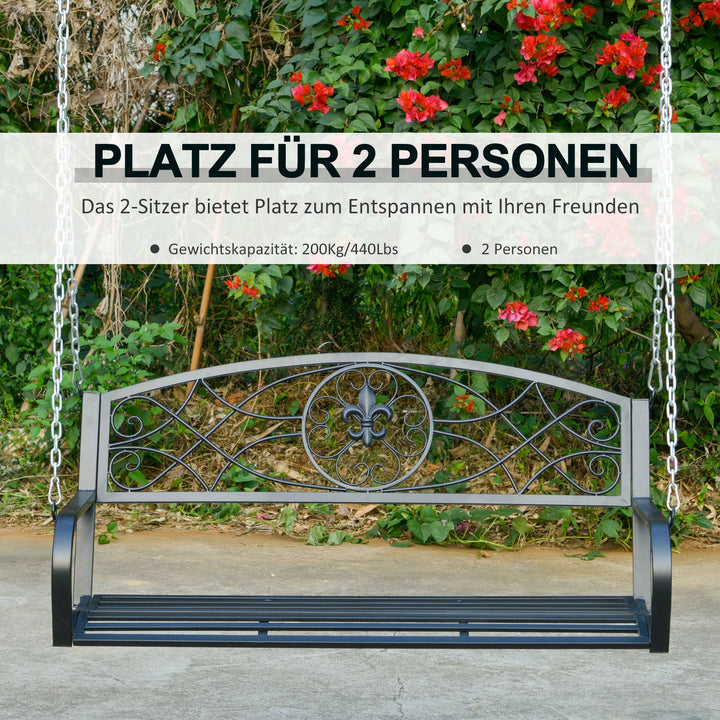 Hængebænk, 2-personers havegynge, gyngebænk, Hollywood-gynge, hængebænk med kæder, metal, sort, 132 x 63 x 58 cm