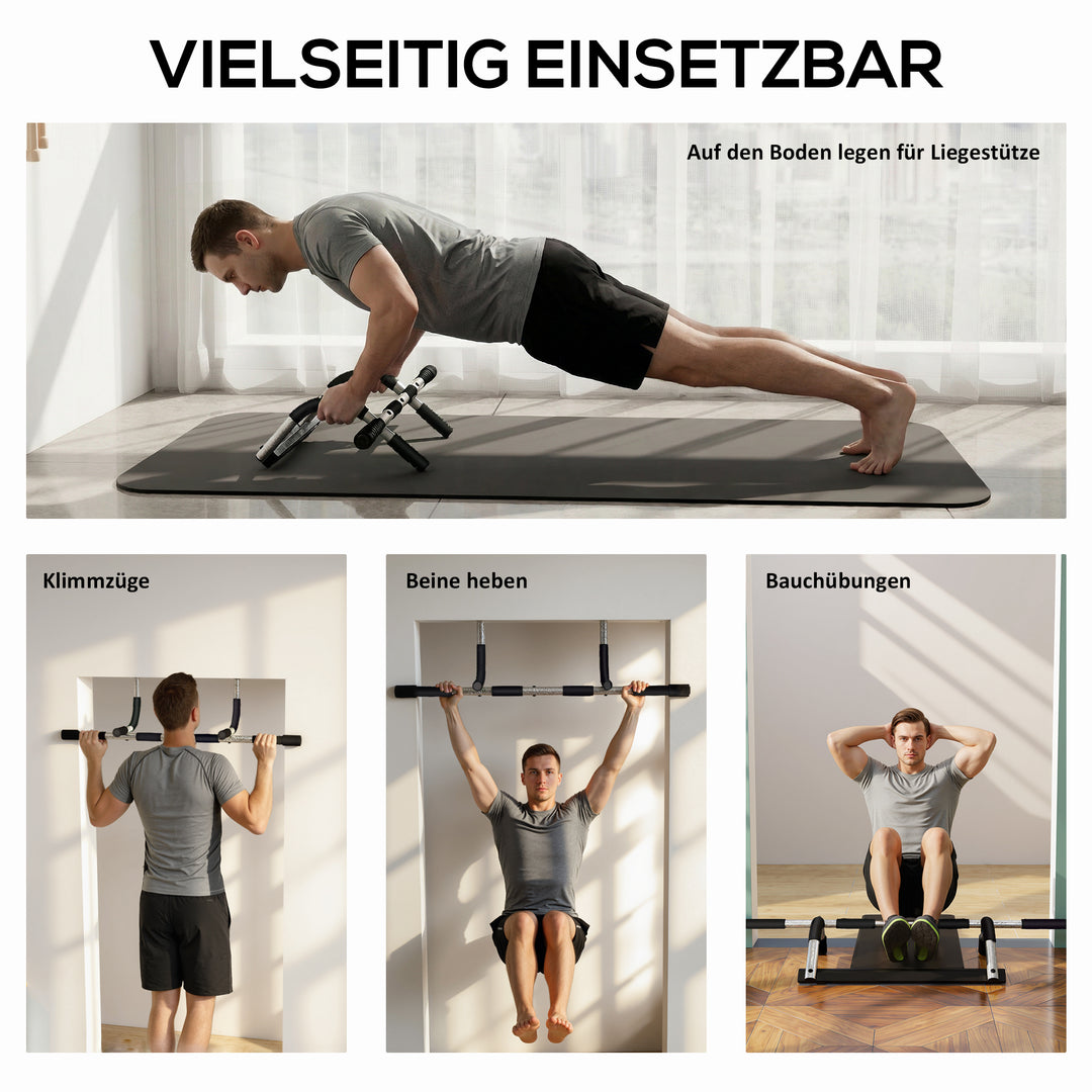 Pull-up bar, træningsbeslag, multifunktionel døråbnings pull-up bar, stål, skum, 92 x 40 x 17 cm, sort+grå