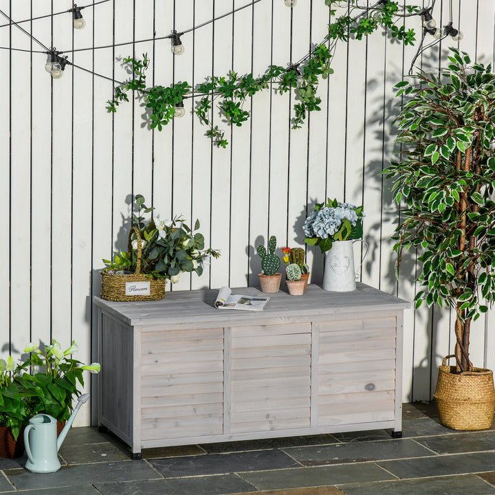 Haveopbevaringskasse, vejrbestandig, åndbar, hyndekasse, opbevaringskasse, grantræ, grå, 127 x 56 x 60 cm