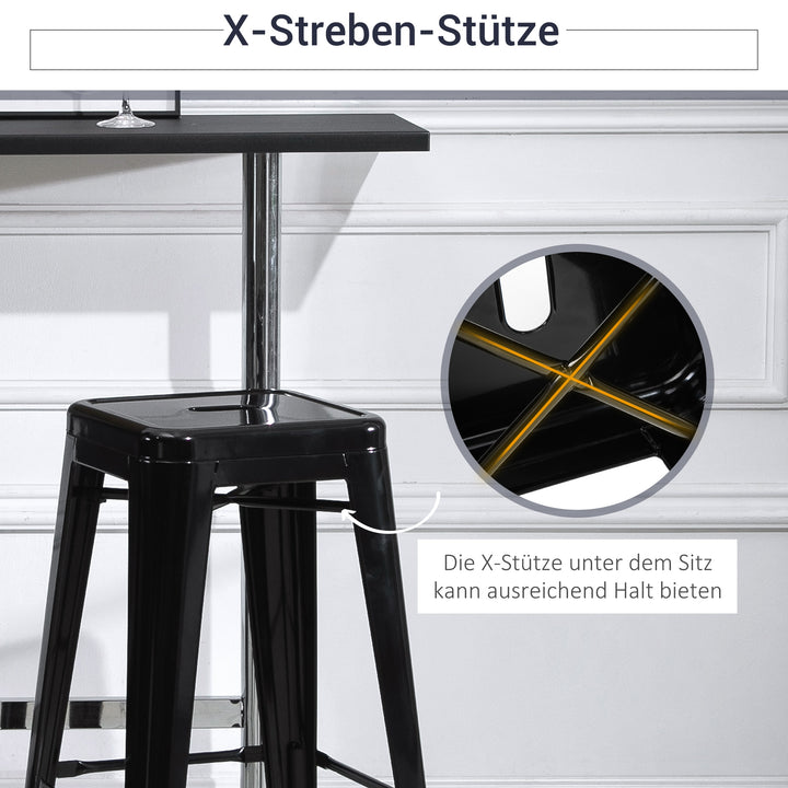 Sæt med 4 metalbarstole, til indendørs og udendørs brug, stabelbart design, sort