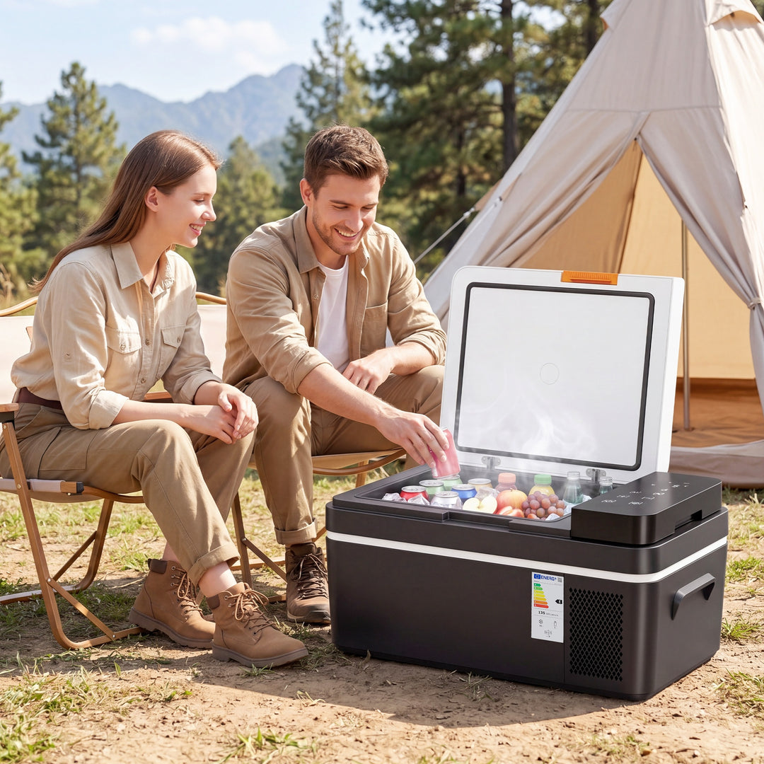 Kompressorkøler 20L -20℃-20℃ Elektrisk køler med app-styring LED-lys USB-port Batteribeskyttelse