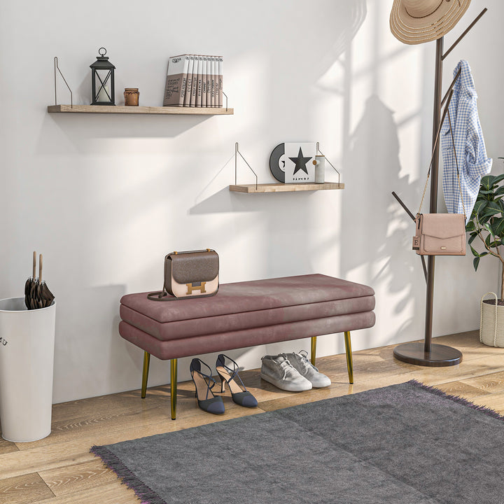 Polstret bænk med opbevaring, stål, 100 x 37,5 x 42 cm, pink