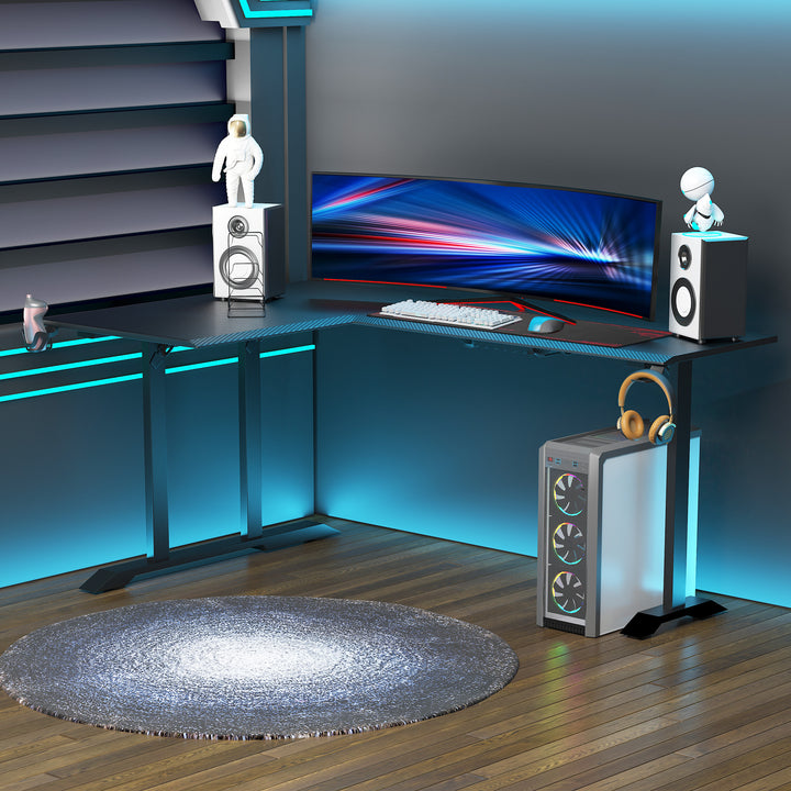 Gamingbord l-formet med hovedtelefonkrog kopholder computerbord mdf metal sort+rød 168 x 109 x 78 cm