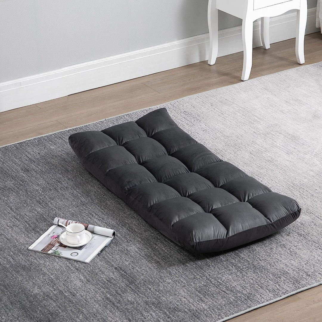 Lænestol gæstemadras gulvstol, justerbar ryglæn, velourlook, 55 cm x 71 cm x 53,5 cm, grå