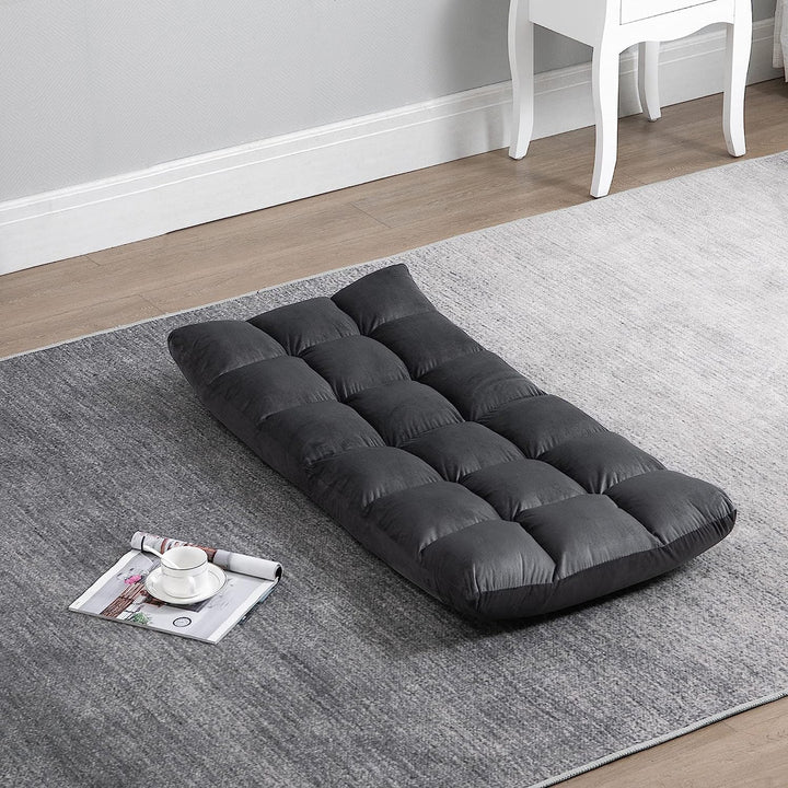 Lænestol gæstemadras gulvstol, justerbar ryglæn, velourlook, 55 cm x 71 cm x 53,5 cm, grå