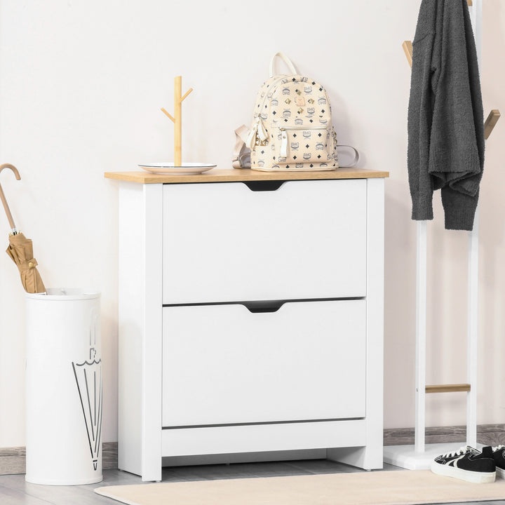 Skoskab med skoopbevaring, 2 rum, 12 par sko, 72 cm x 26 cm x 80 cm, hvid + brun