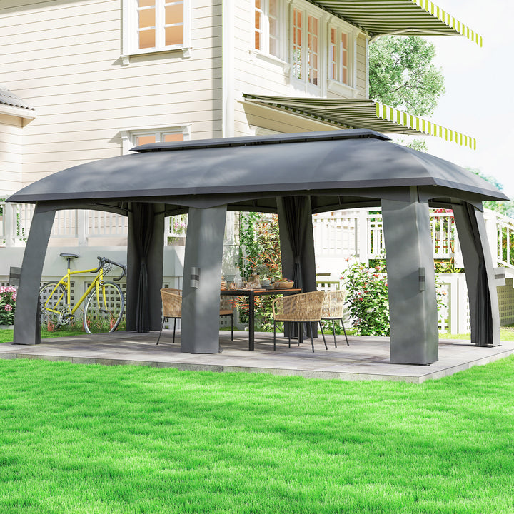 Pavillon, partytelt, med myggenet, læhegn, op til 15 personer, mørkegrå, 3 x 6 x 3 m
