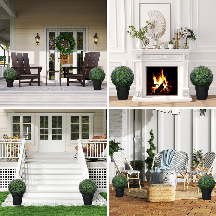 Sæt med 2 kunstige kugleplanter, uv-resistente, indendørs og udendørs, 42 cm, grøn + lilla