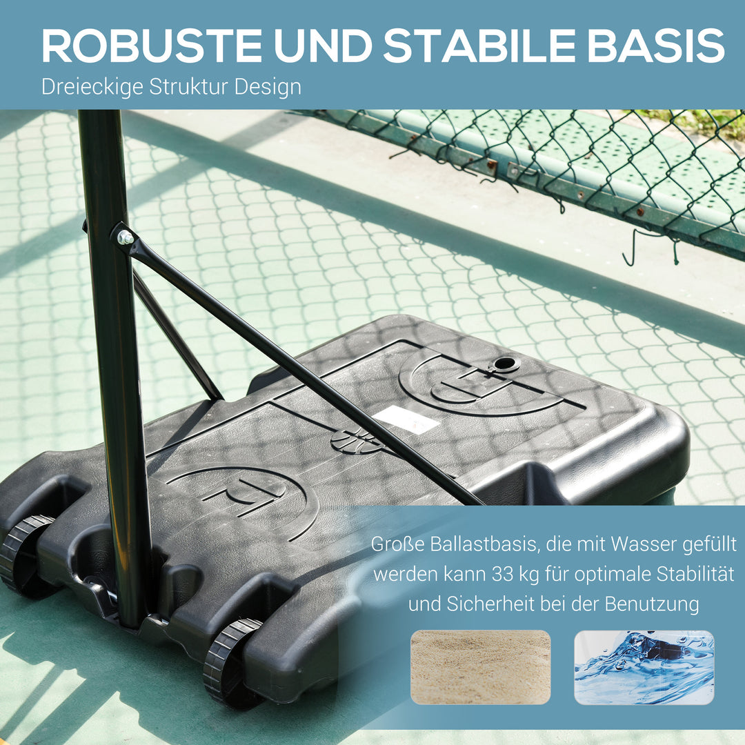 Basketballkurv, basketballstativ, højdejusterbar, vandpåfyldbar, sort