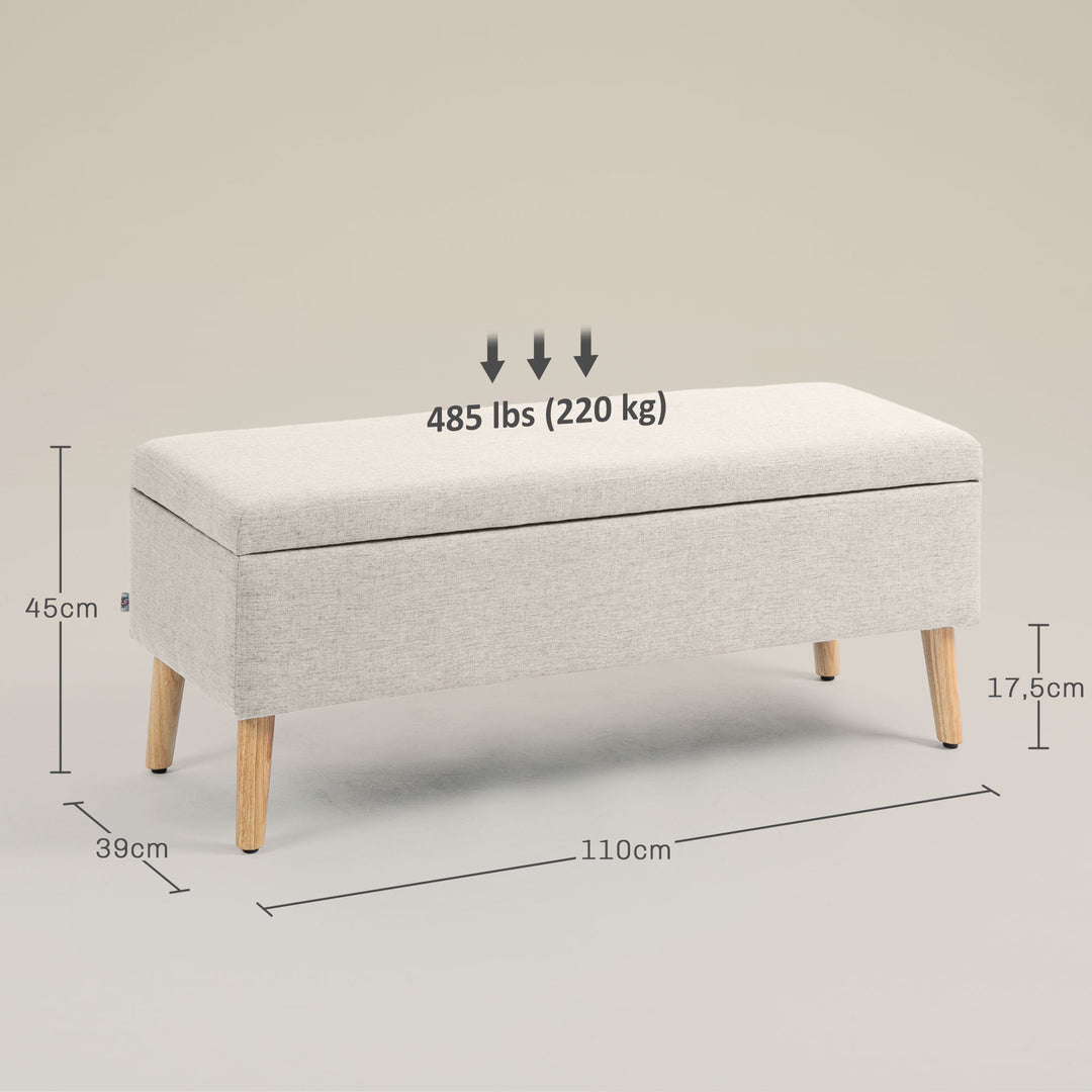Opbevaringsbænk, op til 220 kg, linnedlook, 110x39x45 cm, beige