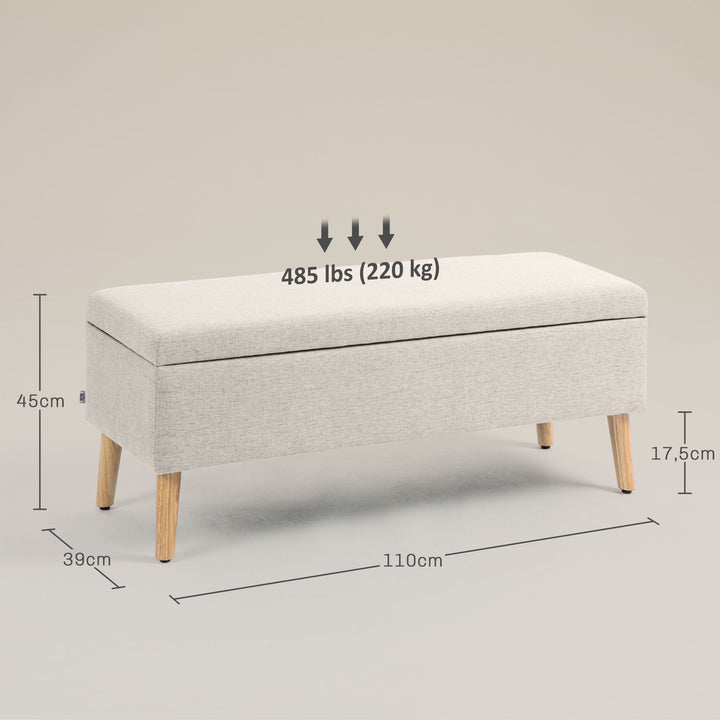 Opbevaringsbænk, op til 220 kg, linnedlook, 110x39x45 cm, beige