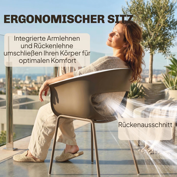 Havestole, sæt med 4, ergonomiske balkonstole med udskæringsdesign, armlæn, vejrbestandige, rustfri, kaffe