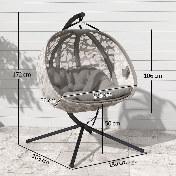 Hængestol til 2 personer, foldbar siddekurv, stor siddehynde, sand, 130 x 103 x 172 cm
