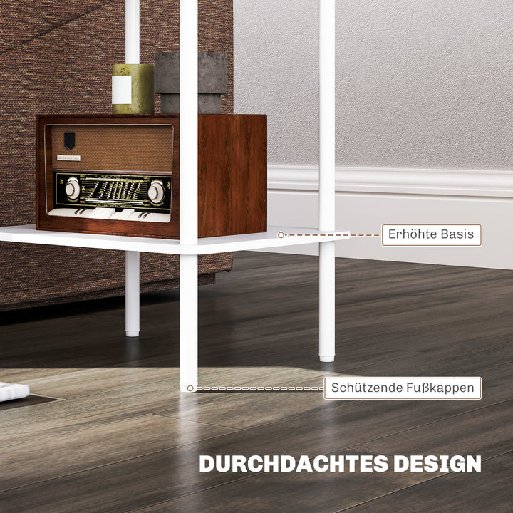 Moderne 2-lags sidebord med opbevaringsrum og metalstel til stue, soveværelse, hvid