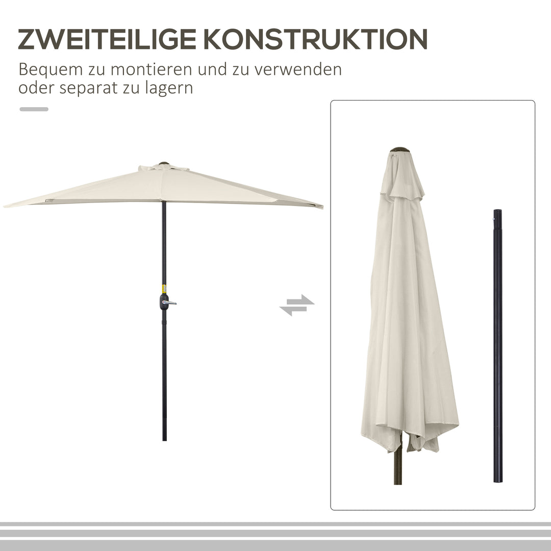 Halvcirkelformet parasol med håndsving, haveparasol, metalstel, balkonparasol, 293x150 cm, cremehvid