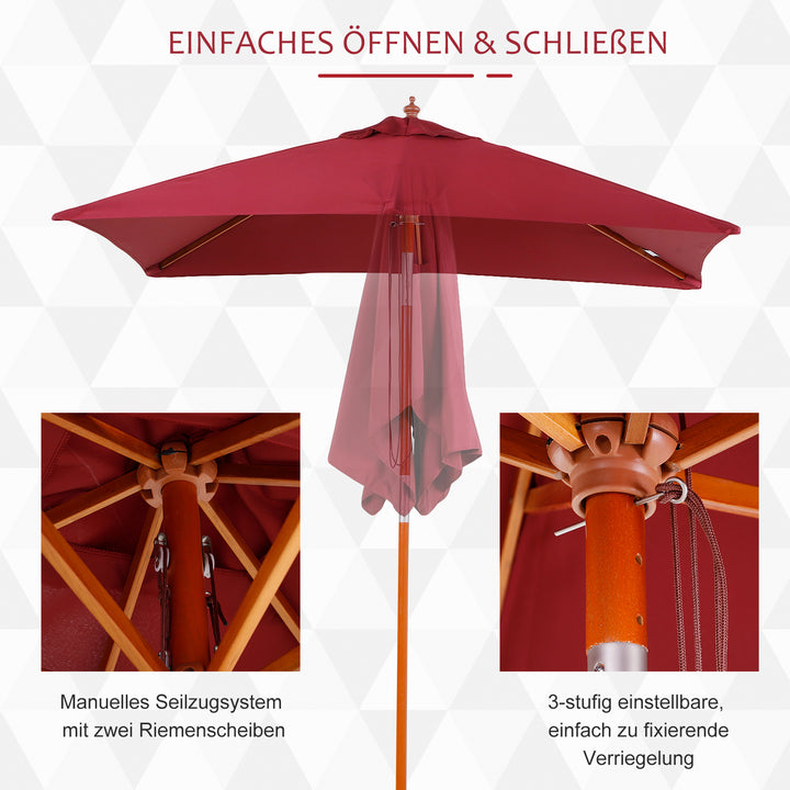 Parasol 200 x 150 x 235 cm, foldbar haveparasol, 3-trins justerbar, rektangulær strandparasol, vandafvisende og UV-bestandig til strand, balkon, terrasse, have, bordeaux