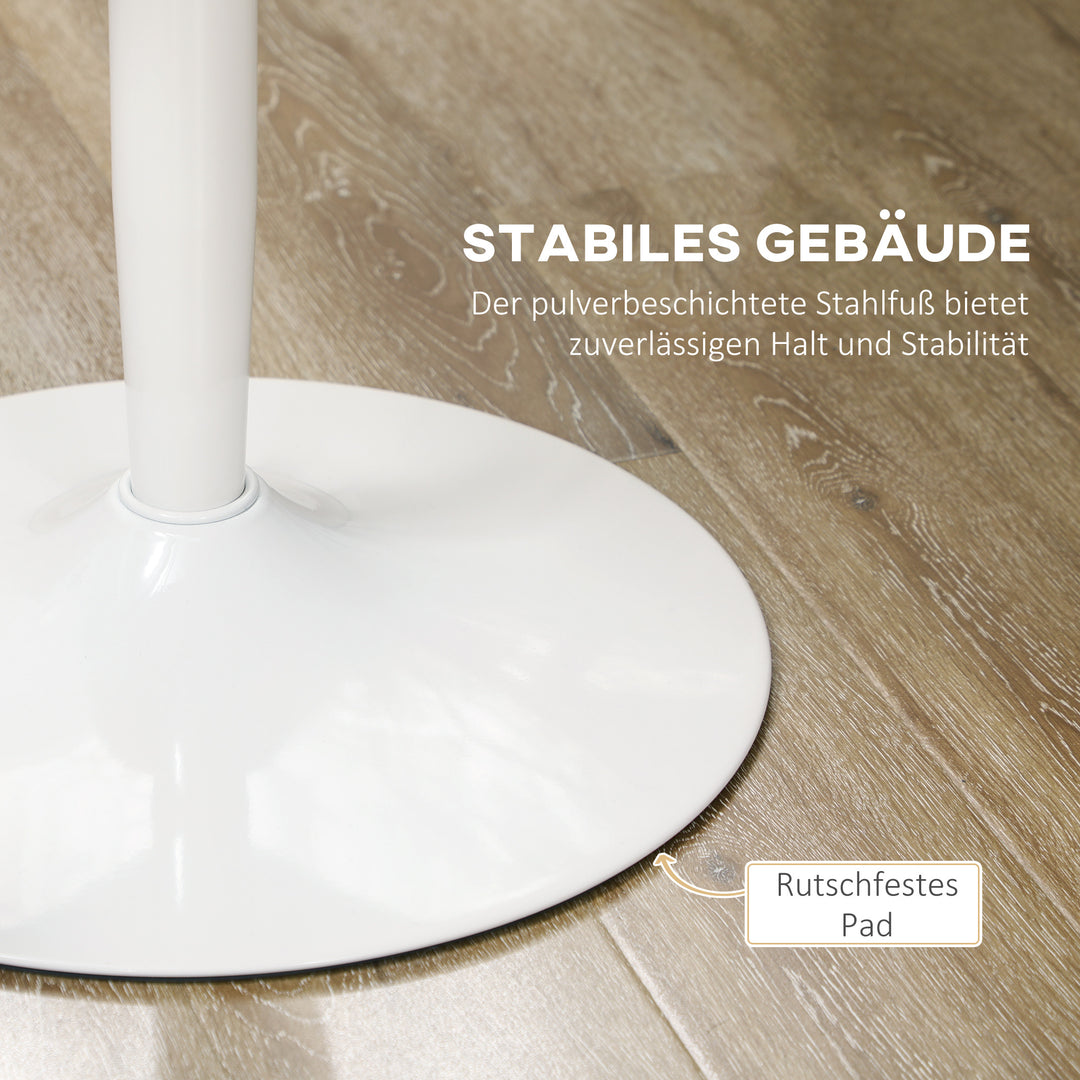 Spisebord til 2 personer, rund bordplade 80 cm, mdf og stål, skridsikker, hvid, 75h cm