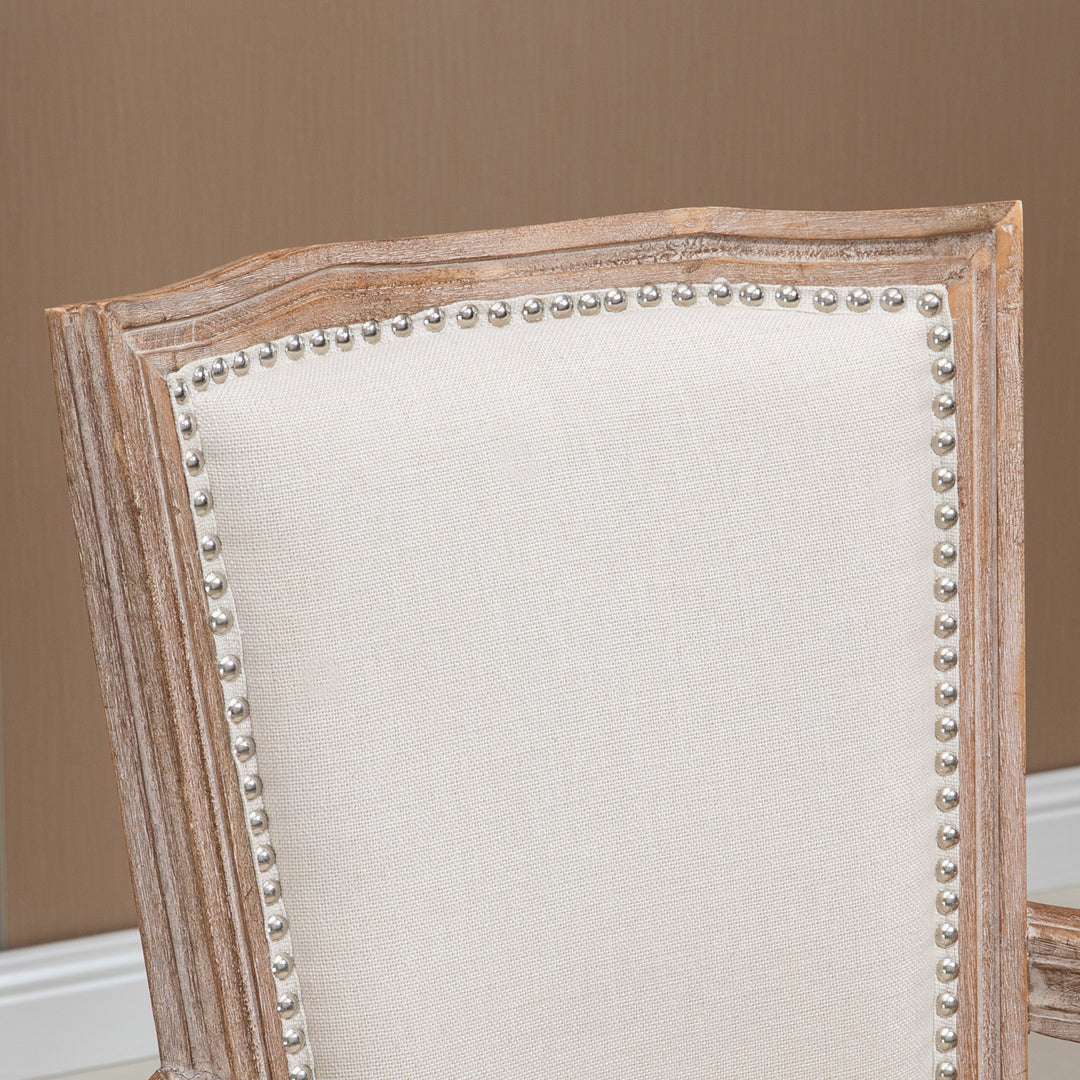 Spisebordsstol, køkkenstol, nittedekoration, fransk landstil, gummitræ, cremehvid, 59 x 63,5 x 96 cm