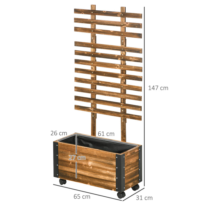 Højbed med espalier, 4 hjul, behandlet massivt træ, 65 cm x 31 cm x 147 cm, sort + brun