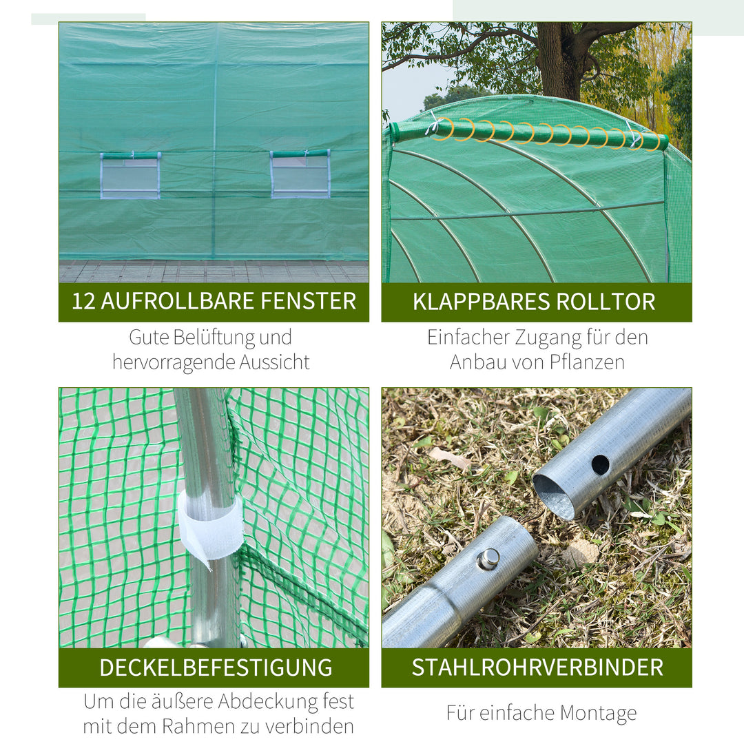 Drivhus 800x300x200cm plastdrivhus tomathus med dør, 12 vinduer, galvaniseret stålfilmtunnel, pe, stabil drivhusplantetunnel, inklusive jordankre og reb, grøn