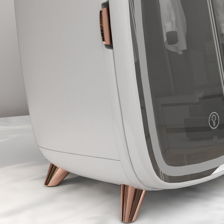 Minikøleskab til kosmetik, drikkevarer og snacks, bærbart, med oplyst spejl, stille drift, 6l, hvid