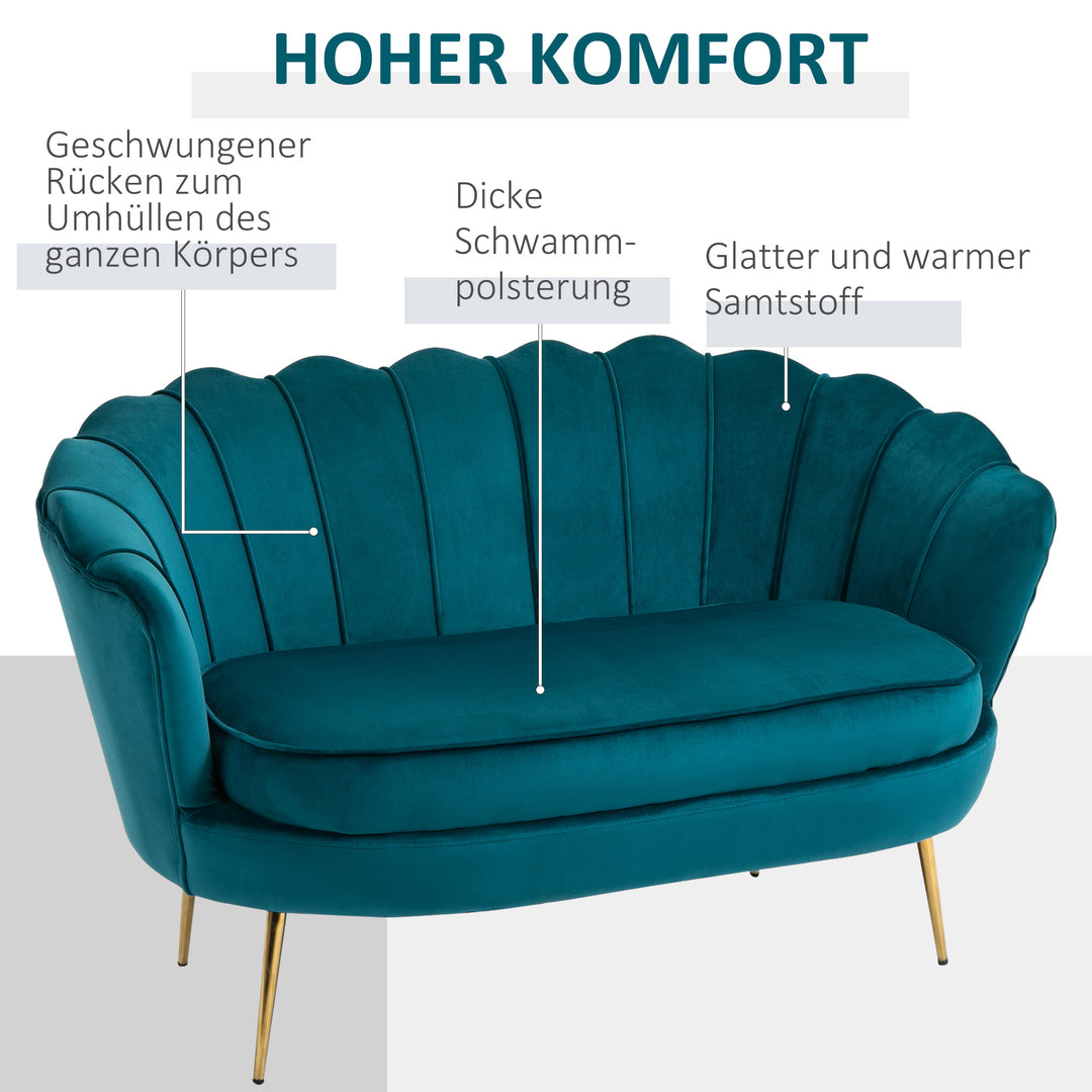 2-Personers sofa, polstret sofa, fløjlslook, dobbeltsofa, lasteevne op til 150 kg, 130 x 77 x 77 cm, mørkegrøn