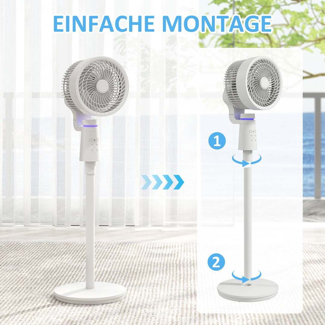 Sokkelventilator, luftcirkulator, ventilator med 3 hastighedsindstillinger, fjernbetjening, timer, 70°+90° oscillation