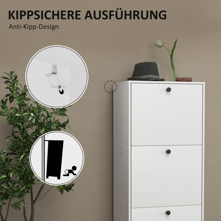 Skoskab, skohylde, 3 foldbare rum, justerbar, spånplade, hvid